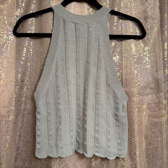 Aritzia WILFRED Halter Espace Sage Green Scallop Knit Crop Tank Medium - Picture 2 of 5